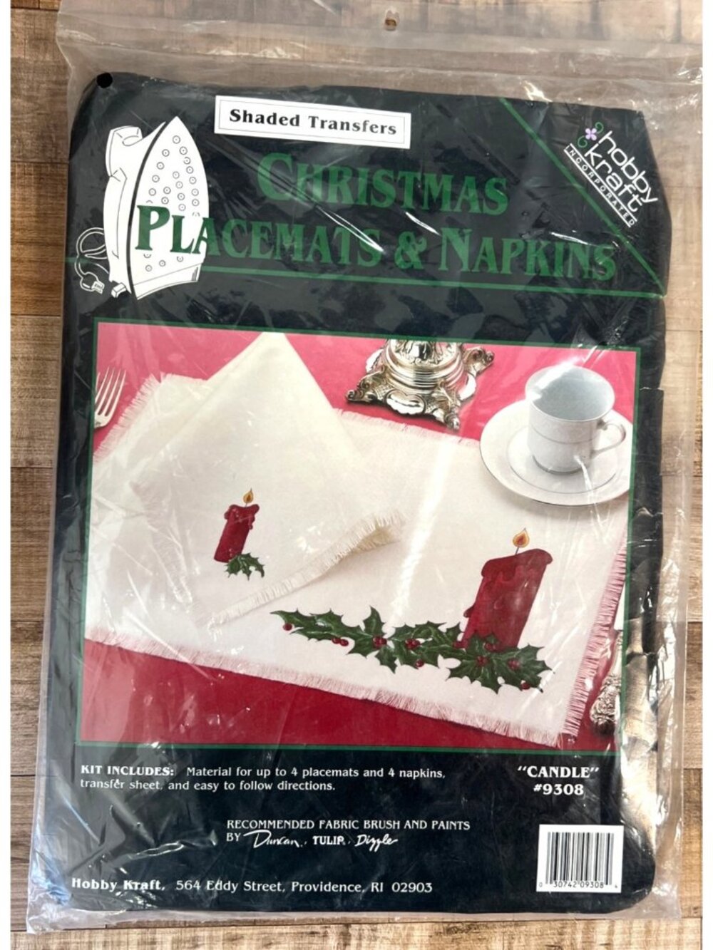 Christmas Placemats & Napkins Kit With Candle Design Shaded Transfers DIY Craft